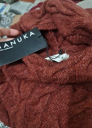 manuka saç örgülü kapşonlu kazak - Görsel 10