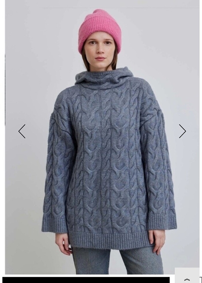 manuka saç örgülü kapşonlu kazak - Görsel 2