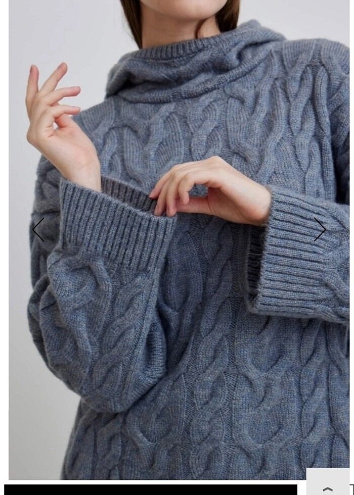 manuka saç örgülü kapşonlu kazak - Görsel 4