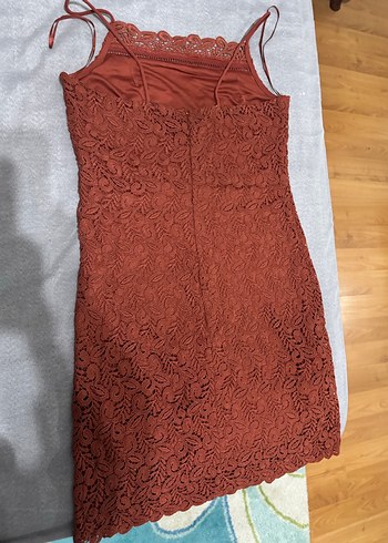 Mango Dantel Detaylı Kahverengi Midi Elbise - Görsel 5