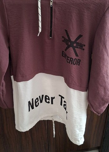 m Beden Bordo Beyaz Uzun Kollu Kadın Sweatshirt