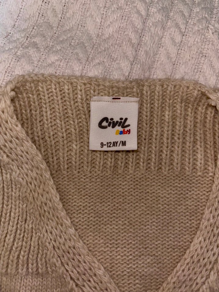 Kız Çocuk Bej Örme Kolsuz Süveter - Görsel 2