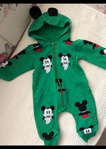 Kapüşonlu Mickey Baskılı Bebek Tulum - Görsel 2