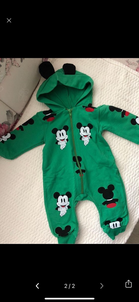Kapüşonlu Mickey Baskılı Bebek Tulum - Görsel 2