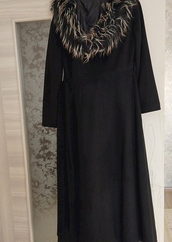 Kürk Detaylı Siyah Uzun Kadın Kaşe Kaban - Görsel 6