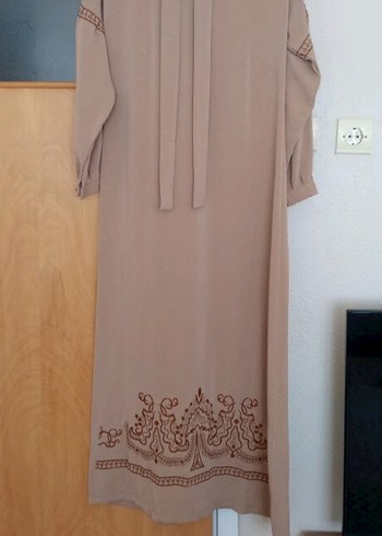 Camel Renkli Etnik Desenli Uzun Elbise - Görsel 2