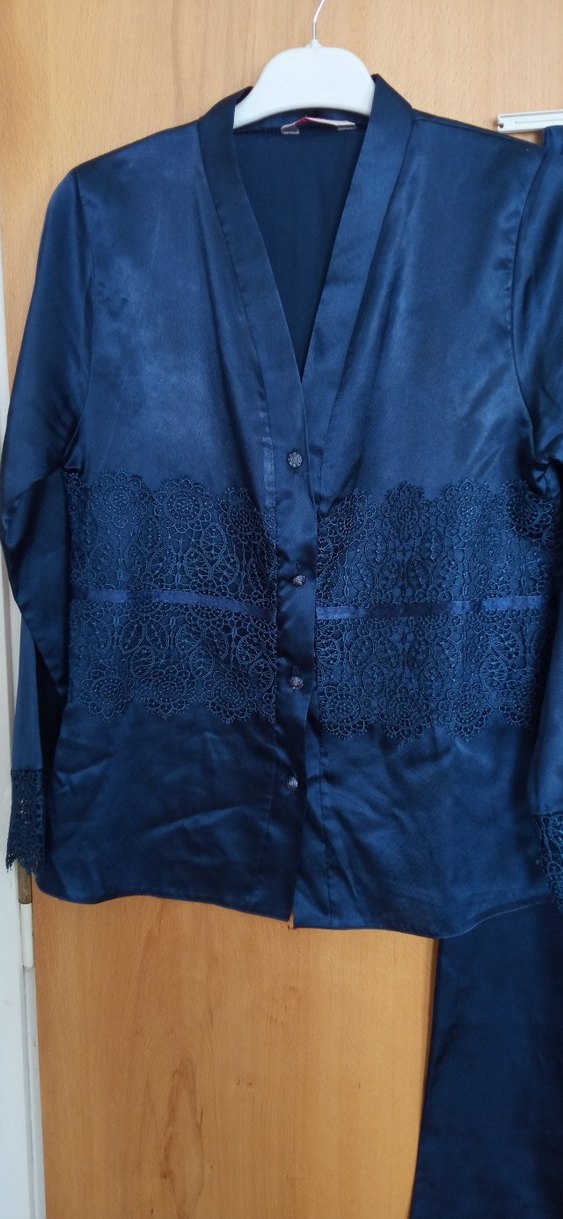 Lacivert Kadın Saten Pijama Takımı - Görsel 2