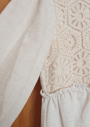 Bej Örgü Detaylı Uzun Keten Elbise - Görsel 2