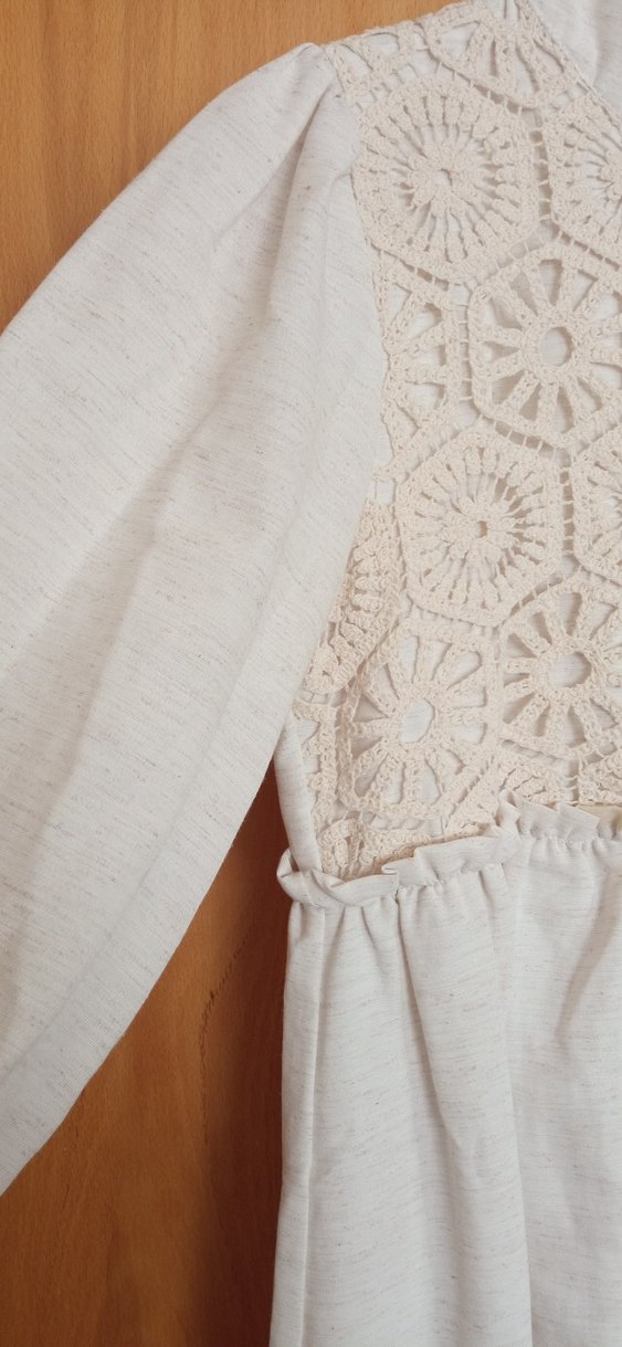 Bej Örgü Detaylı Uzun Keten Elbise - Görsel 2