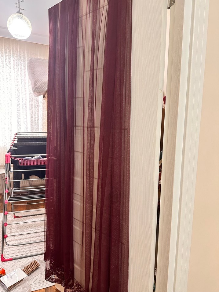 Bordo Nakışlı Bohem Tül Perde fon çiftkanat - Görsel 2