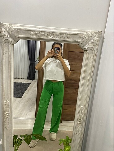 Yeşil Keten Bol Pantolon
