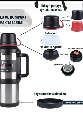 Gri Çelik Vakumlu Termos - Kaydırmaz Tabanlı - Görsel 2