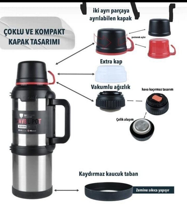 Gri Çelik Vakumlu Termos - Kaydırmaz Tabanlı - Görsel 2