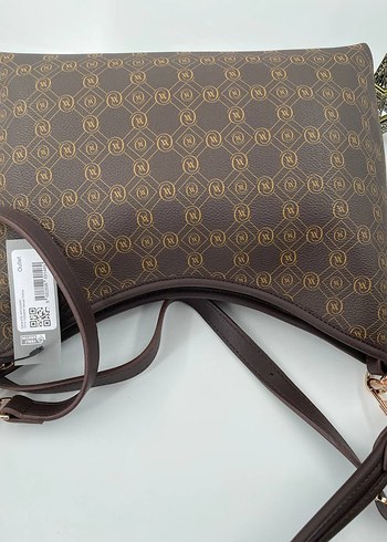 Beyaz Desenli Vakko salaş Kadın Omuz Çantası - Görsel 8