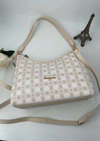 Beyaz Desenli Vakko salaş Kadın Omuz Çantası - Görsel 2