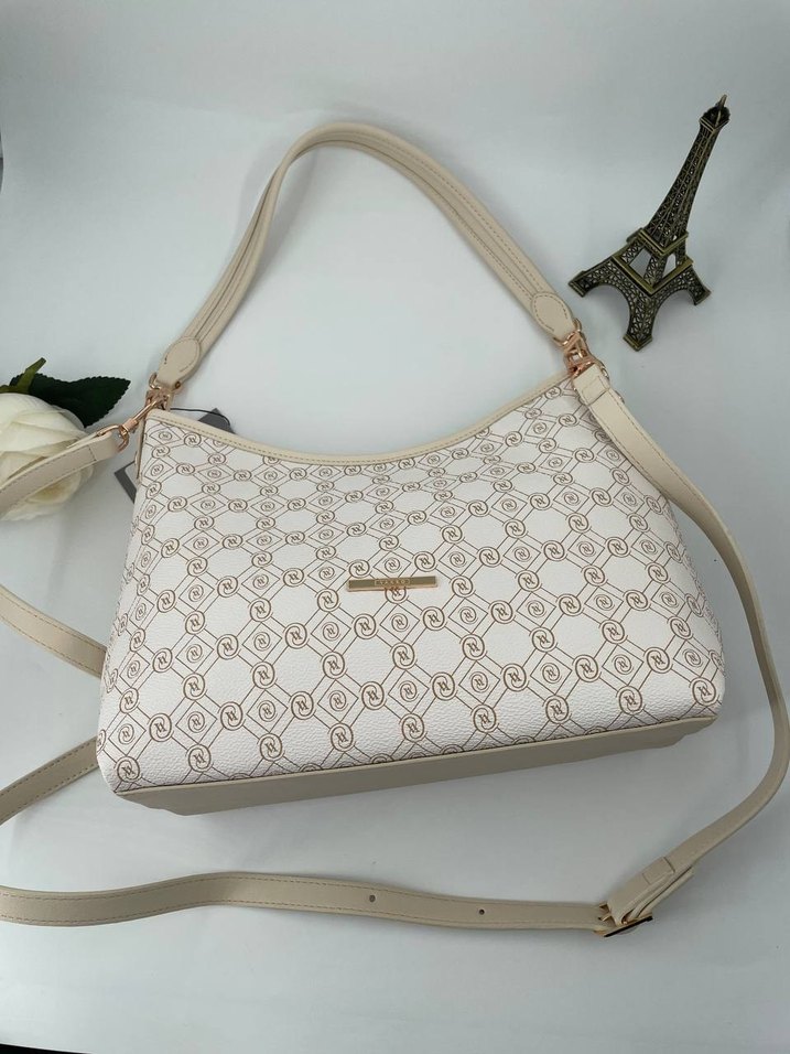 Beyaz Desenli Vakko salaş Kadın Omuz Çantası - Görsel 2