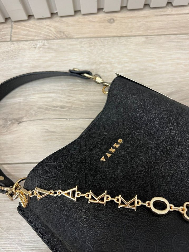 Zincir Detaylı Siyah Deri Vakko Çanta - Görsel 2