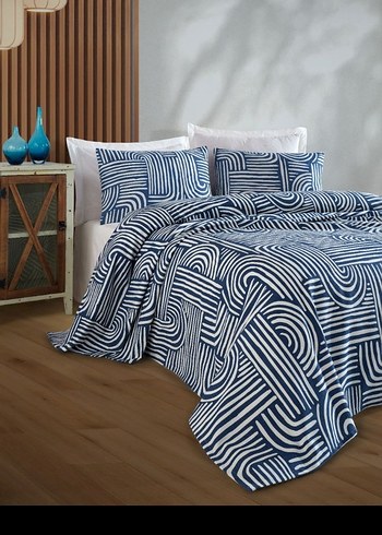 Lacivert Batik Desen Çift kişilik pike seti
