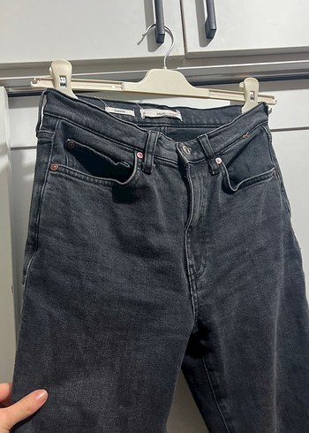 Mango Antrasit düğmeli kadın normal kesim mom kot pantolon