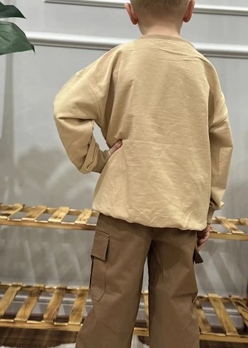 7 Yaş Beden Erkek Çocuk Kahverengi Bol Kesim Sweat Shirt Pantolon Takımı