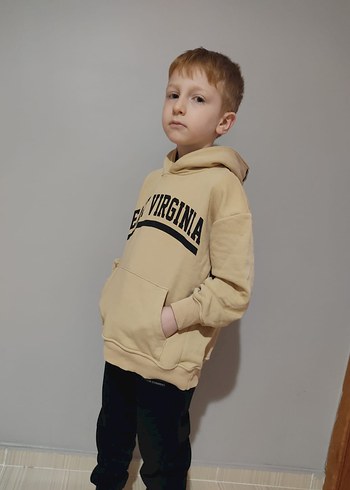 Bej Kapüşonlu Erkek Çocuk Sweatshirt Takım - Görsel 3