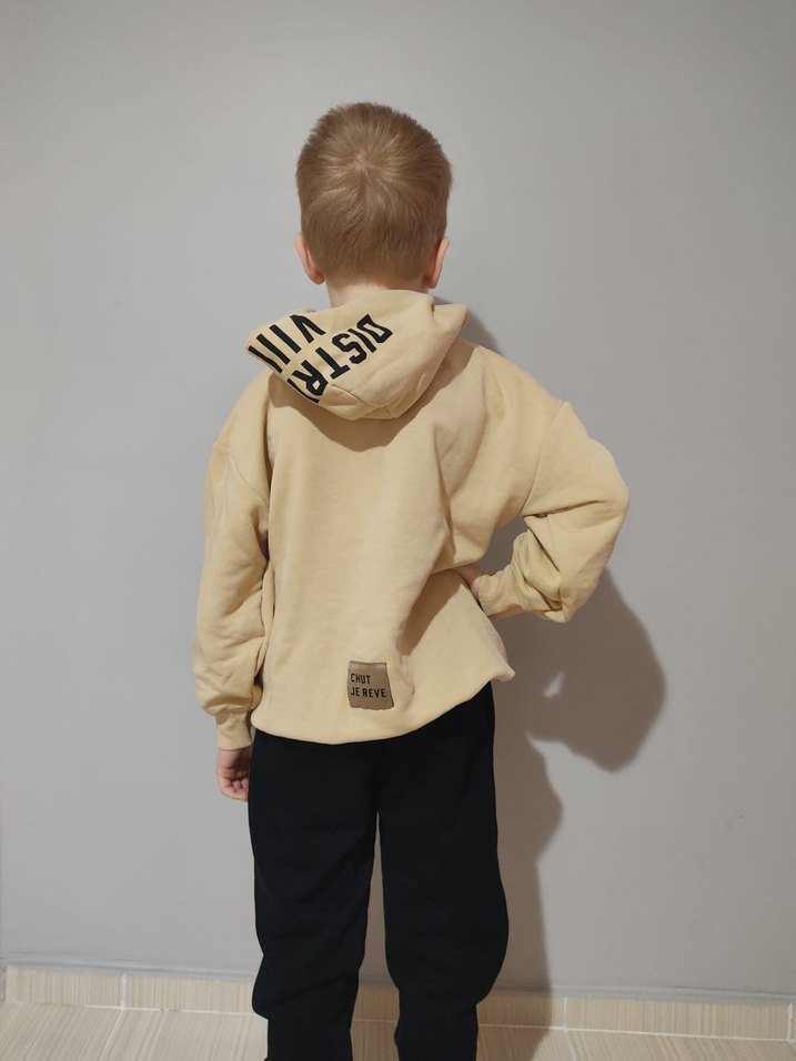 Bej Kapüşonlu Erkek Çocuk Sweatshirt Takım - Görsel 2