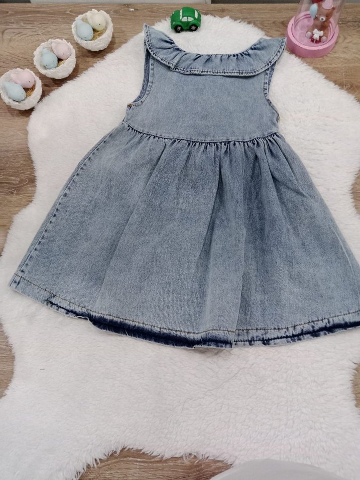 Kız Çocuk Kot Elbise Düğmeli Yakalı - Görsel 2