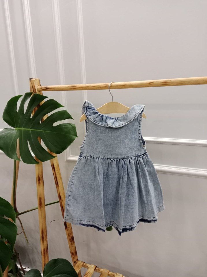 Kız Çocuk Kot Elbise Düğmeli Yakalı - Görsel 4