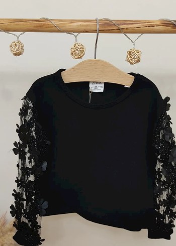 ZARA Siyah Dantelli NAKIŞLI Şortlu  Kız Takımı - Görsel 4