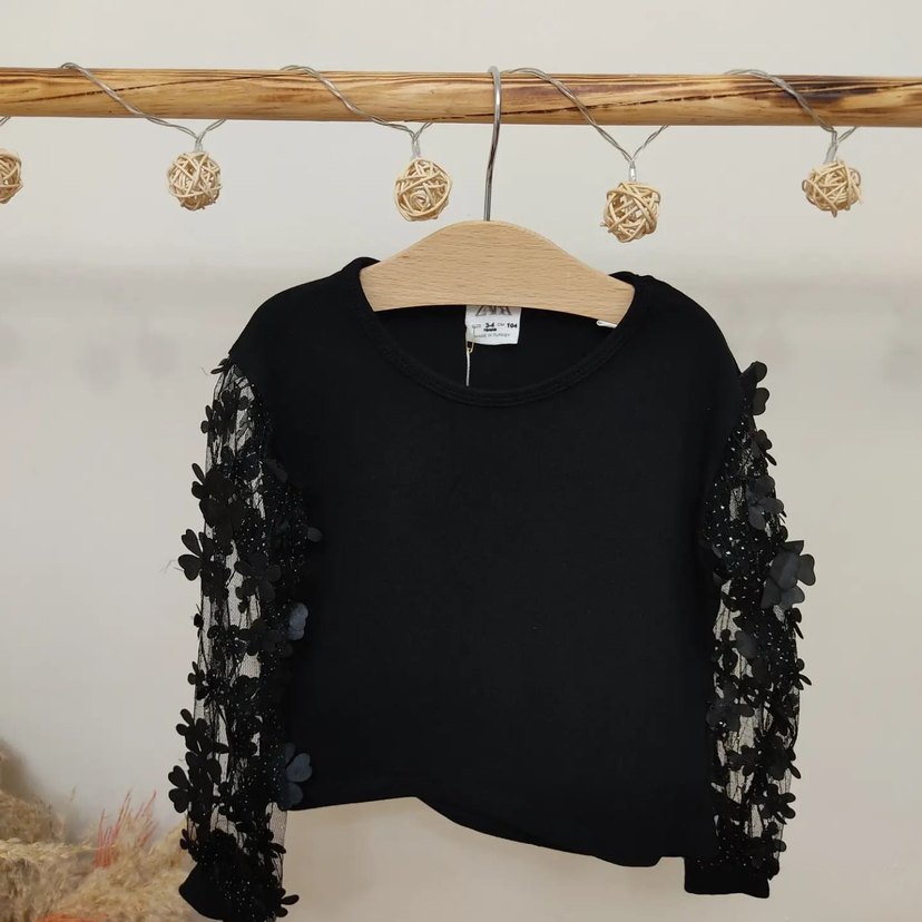 ZARA Siyah Dantelli NAKIŞLI Şortlu  Kız Takımı - Görsel 4