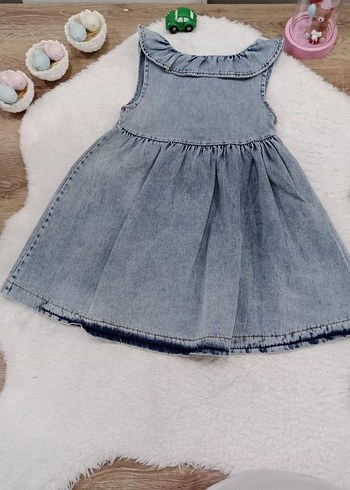 Kız Çocuk Kot Elbise Düğmeli Yaka Detaylı - Görsel 2