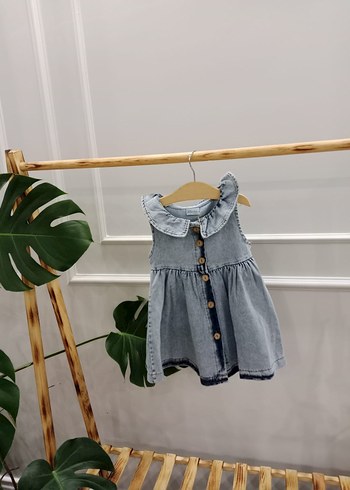 Kız Çocuk Mavi Kot Elbise Düğmeli - Görsel 3