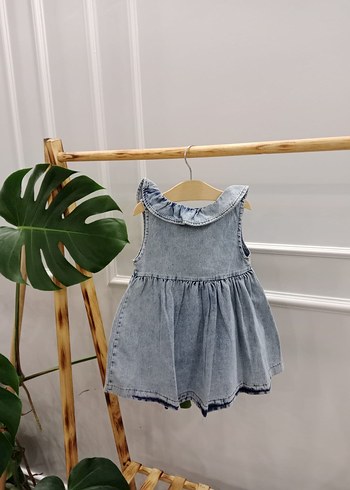 Kız Çocuk Mavi Kot Elbise Düğmeli - Görsel 4