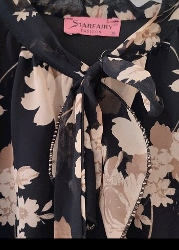 Uzun Kollu, Yüksek Yakalı Mavi Bağlama Desenli Elbise - Görsel 3