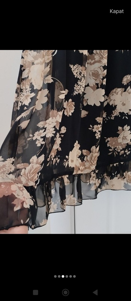 Uzun Kollu, Yüksek Yakalı Mavi Bağlama Desenli Elbise - Görsel 4