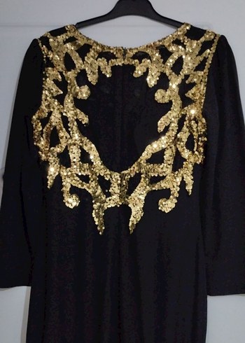 Uzun Kollu, Halter Yaka, Altın Renkli A Kesim Gelinlik - Görsel 4