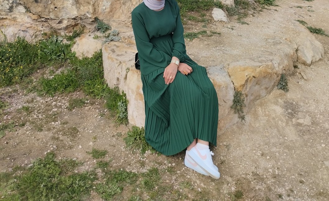 Kadın Yeşil Uzun Piliseli Elbise - Görsel 3