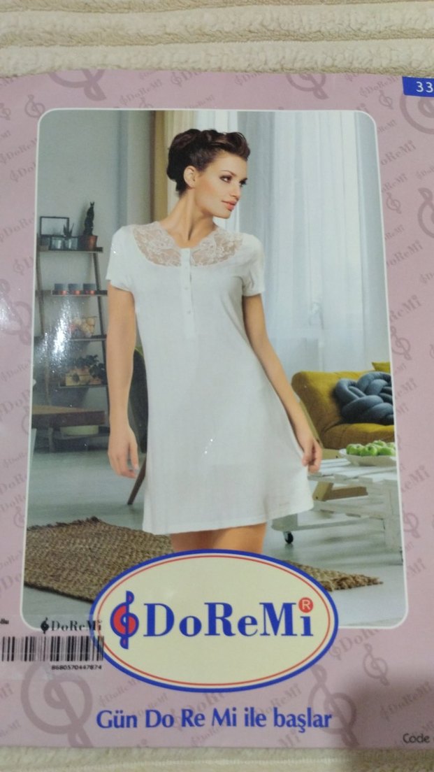 Kadın Beyaz Kısa Kollu Mini Gecelik - Görsel 5