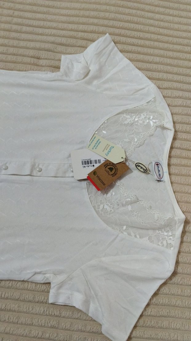 Kadın Beyaz Kısa Kollu Mini Gecelik - Görsel 4