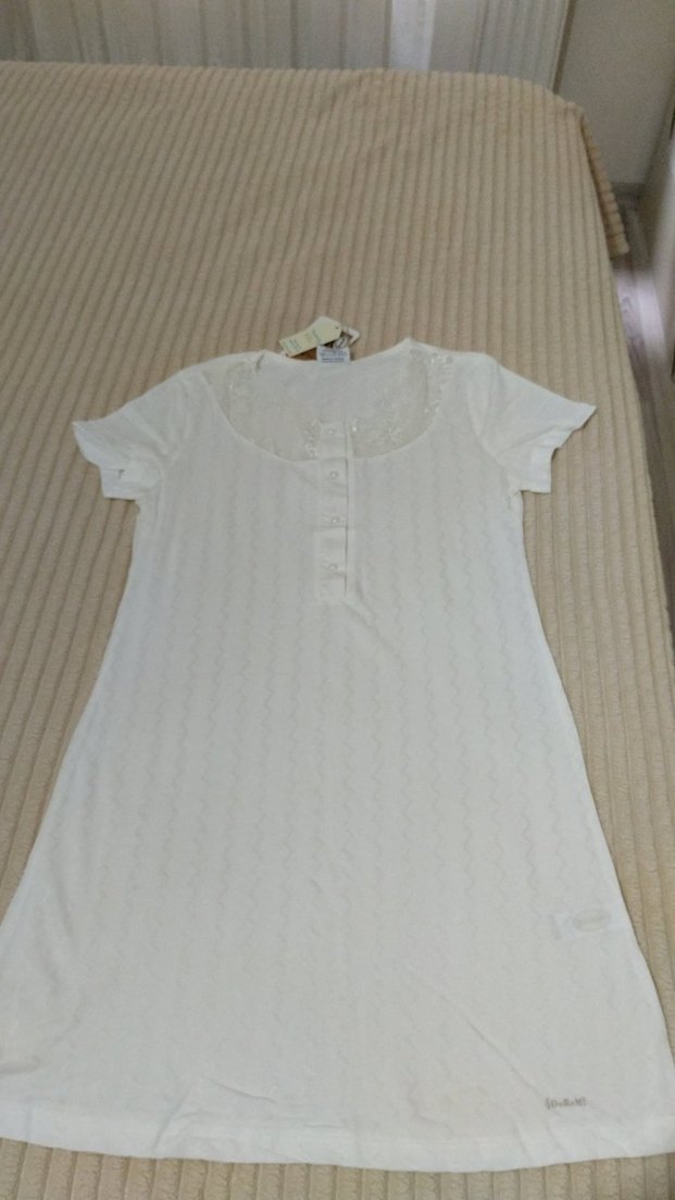 Kadın Beyaz Kısa Kollu Mini Gecelik - Görsel 2