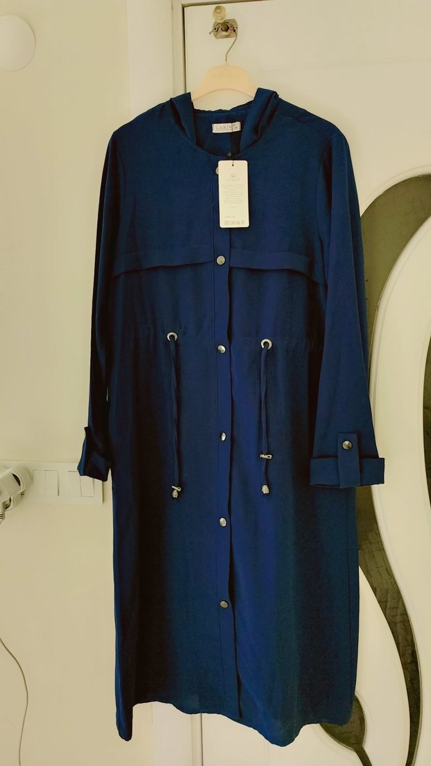 Düğmeli Mavi Süet  Ofis Kabanı - Görsel 2