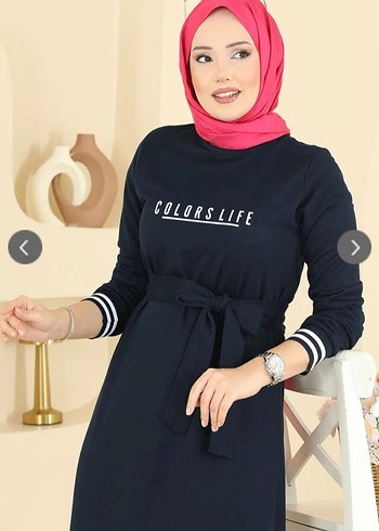 lacivert Renkli Uzun Kollu Kadın Elbise - Görsel 2