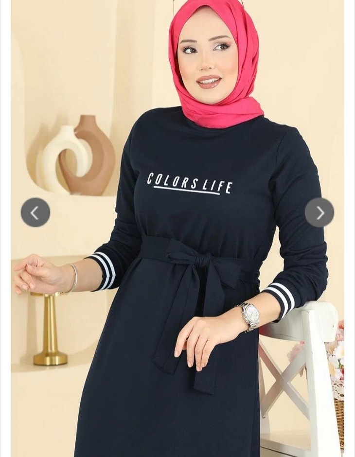 lacivert Renkli Uzun Kollu Kadın Elbise - Görsel 2