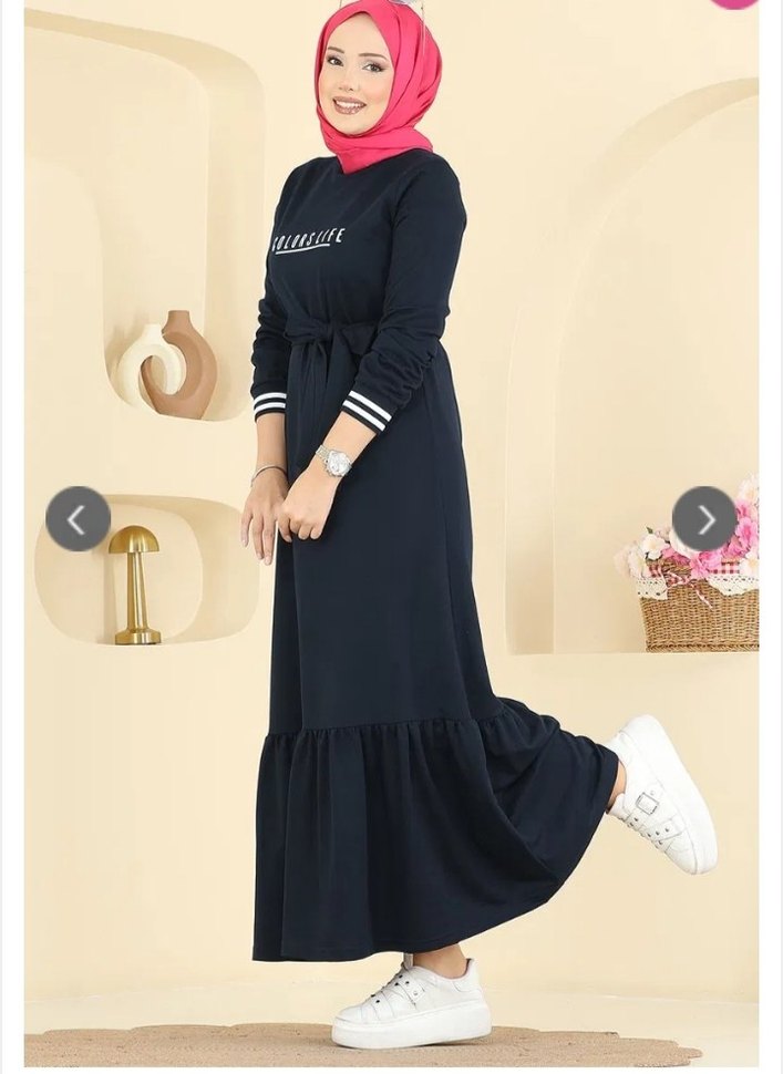 lacivert Renkli Uzun Kollu Kadın Elbise - Görsel 4