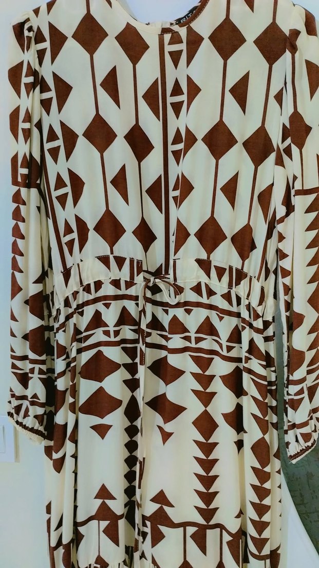 Bordo Desenli Bohem Uzun Elbise - Görsel 2