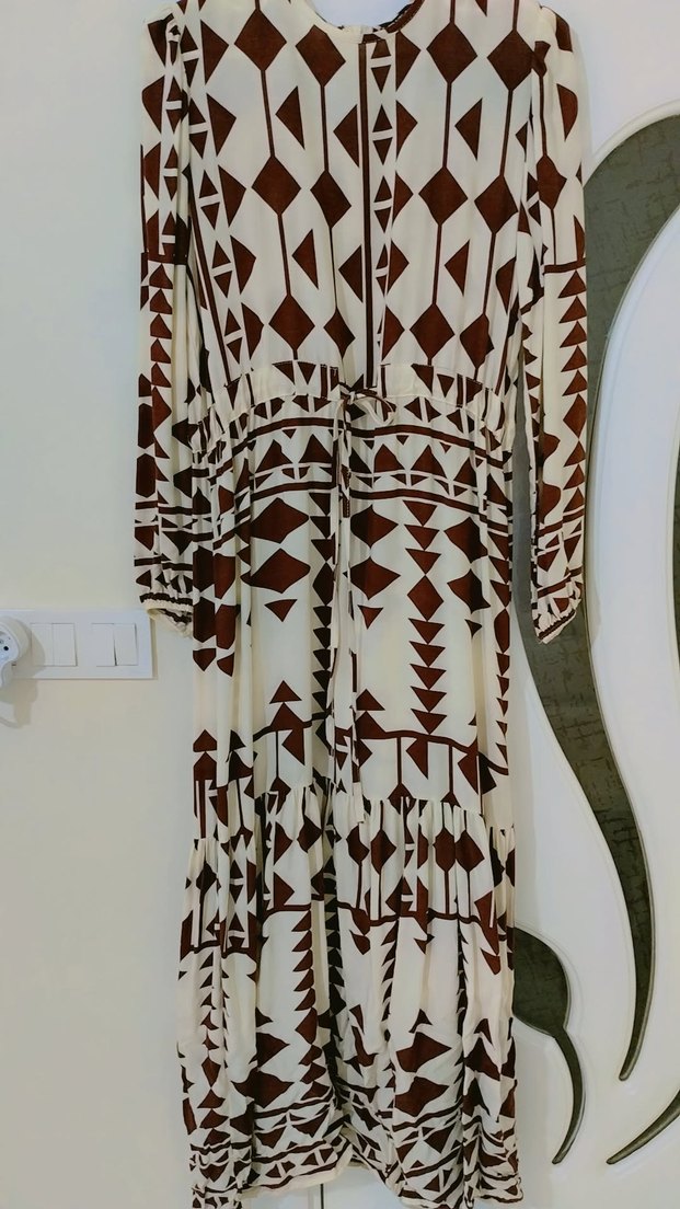 Bordo Desenli Bohem Uzun Elbise - Görsel 4