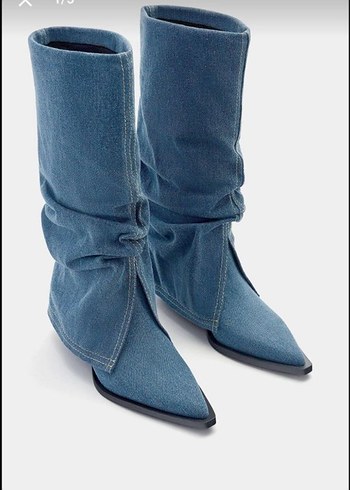 Kadın Mavi Denim Diz Üstü Çizme