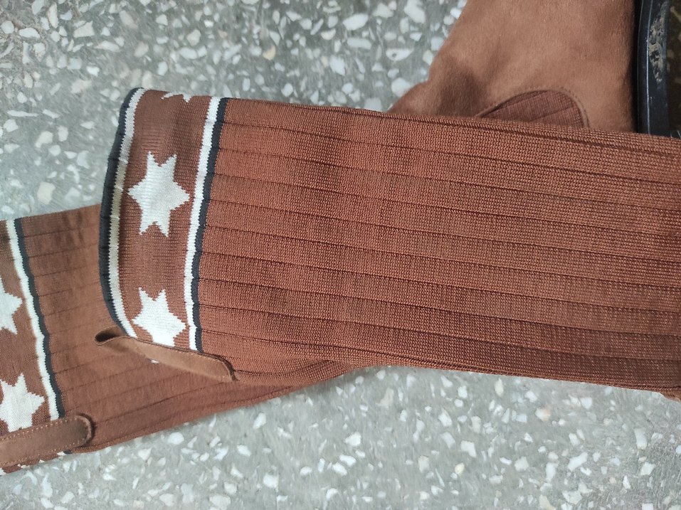 Kahverengi Süet Nakışlı Kadın Diz Boyu Bot - Görsel 2