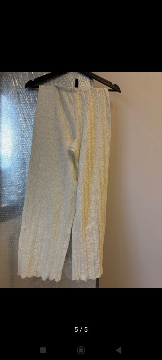 Örgü Detaylı Beyaz Keten Bluz ve pantolon - Görsel 2