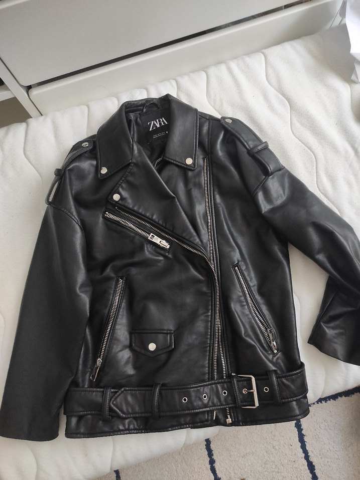 Zara Siyah Deri Biker Ceket - Görsel 3